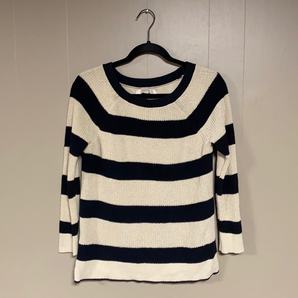 LOFT tan and black striped pullover sweater XS